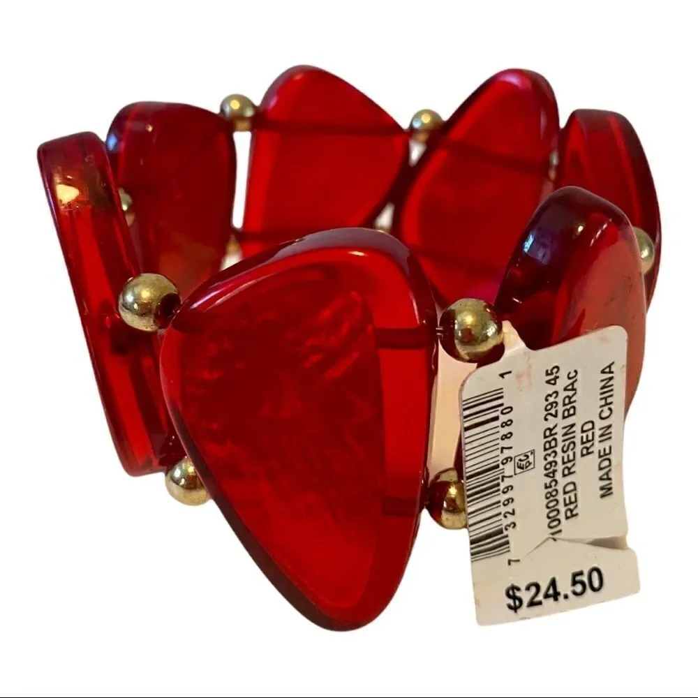 Style & Co Red Resin & Gold Bead Stretch Bracelet.